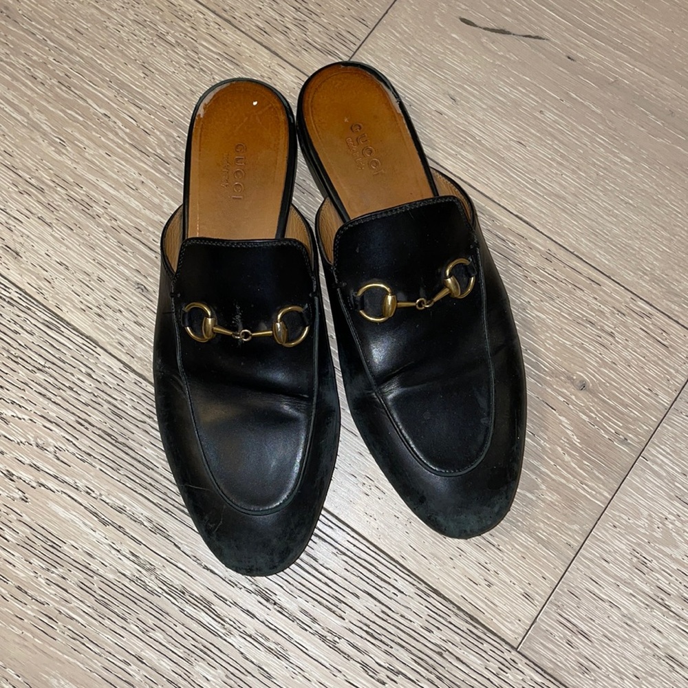 Gucci Black Leather Horsebit Mules